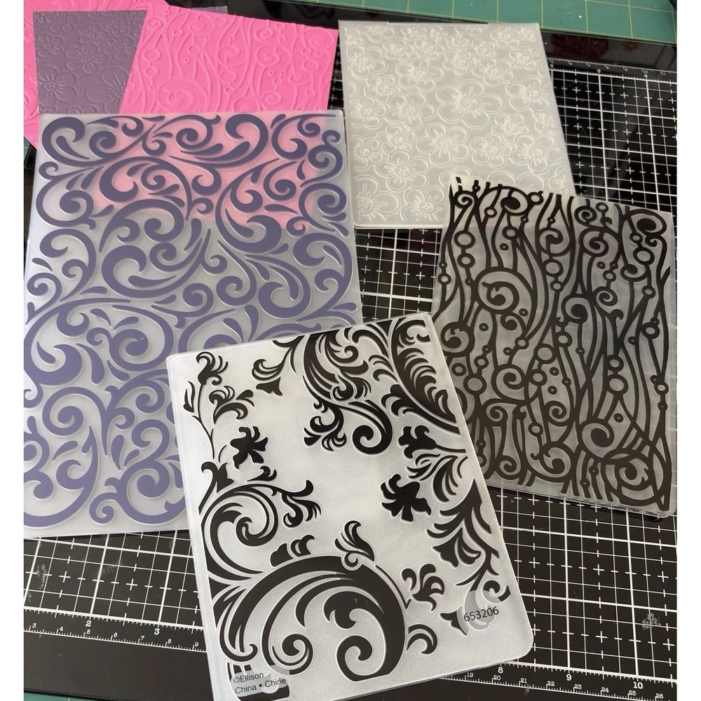 Ellison Lot 4 Embossing Folders Flourish Floral Damask Swirl Card Making Crafts